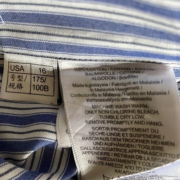 Brooks Brothers Classic Button Down Non-Iron Blue/White Stripe Neck 16 - Picture 5 of 7
